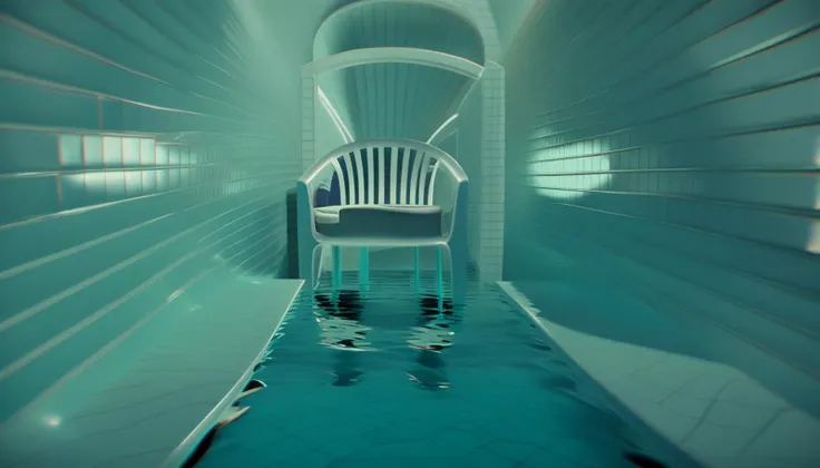 there is a chair that is sitting in a pool of water