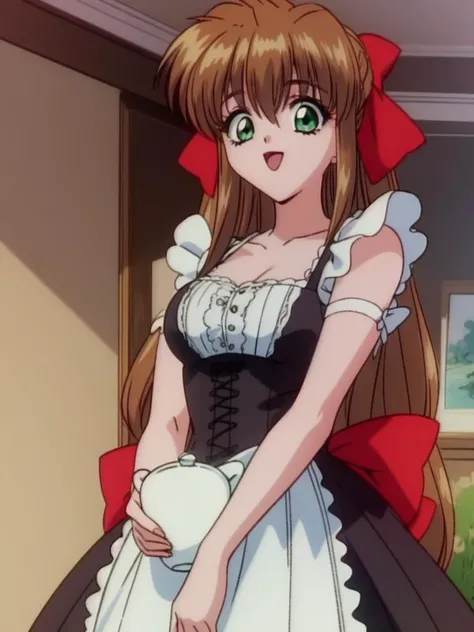 <lora:CoolDevices2imout:0.8> CoolDevices2imout,  1girl, soro, brown hair, long hair, red bow,  green eyes,  smile, open mouth, cowboy Shot,
Gothic Maid, cafe, tea,
masterpiece, high quality, very_high_resolution, large_filesize, full color,
1990s (style), ...