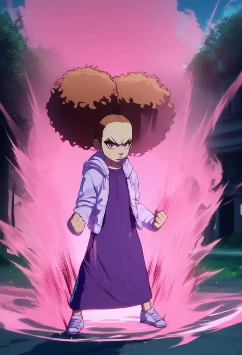 a cartoon image of a girl with an afro standing in the street