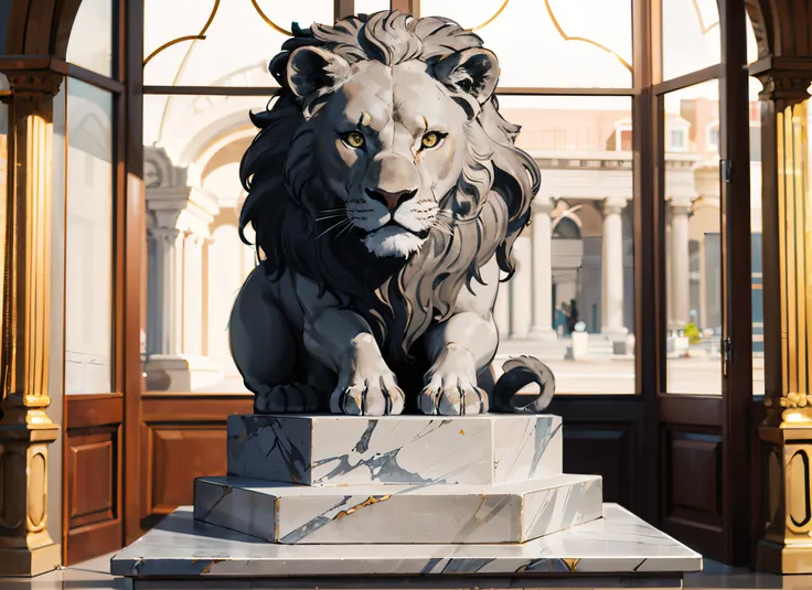 greek, (Lion marble statue), grey skin, stone,, Highly detailed, High Quality, Masterpiece, beautiful, masterpiece, best quality,