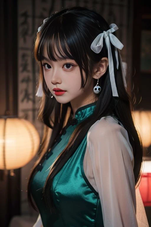 ltra-detailed,highly detailed,best quality,masterpiece,illustration,realistic,
yaozhi, 1girl, solo,mole,
chinese clothes,china dress,see-through sleeves,
earrings, bracelet,hair ribbon, 
bangs,very long hair, 
looking at viewer,
<lora:yaozhi_v2_09:0.7>