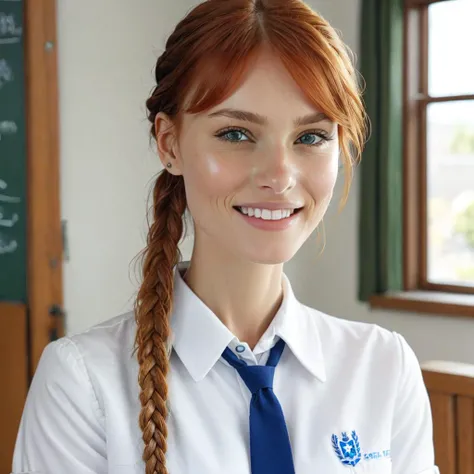 1girl, smiling <lora:SAIOC_sd15_1:0.8> s41oc, wearing a school uniform, braids