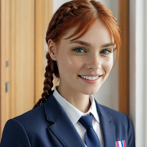 1girl, smiling <lora:SAIOC_sd15_1:0.8> s41oc, wearing a school uniform, braids