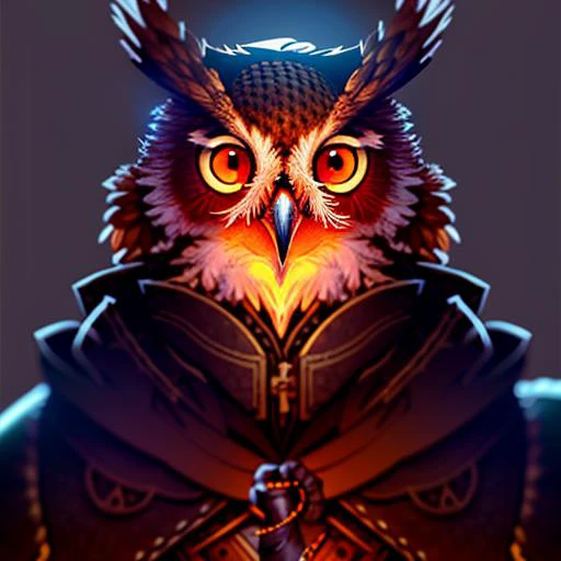 medium close-up of a thin, red owl owlfolk person, cleric, fantasy, frostpunk,  volumetric lighting:0.8, concept art, brush stro...