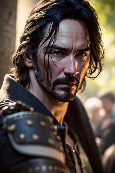 keanu reeves as samurai in battle with a group of samurai, helmet with symbols, samurai armor, angry, rage, bloods, wounds, (medium closeup:1.4), (face focus:1.2), modelshoot style, (extremely detailed CG unity 8k wallpaper), Intricate, High Detail, Sharp ...