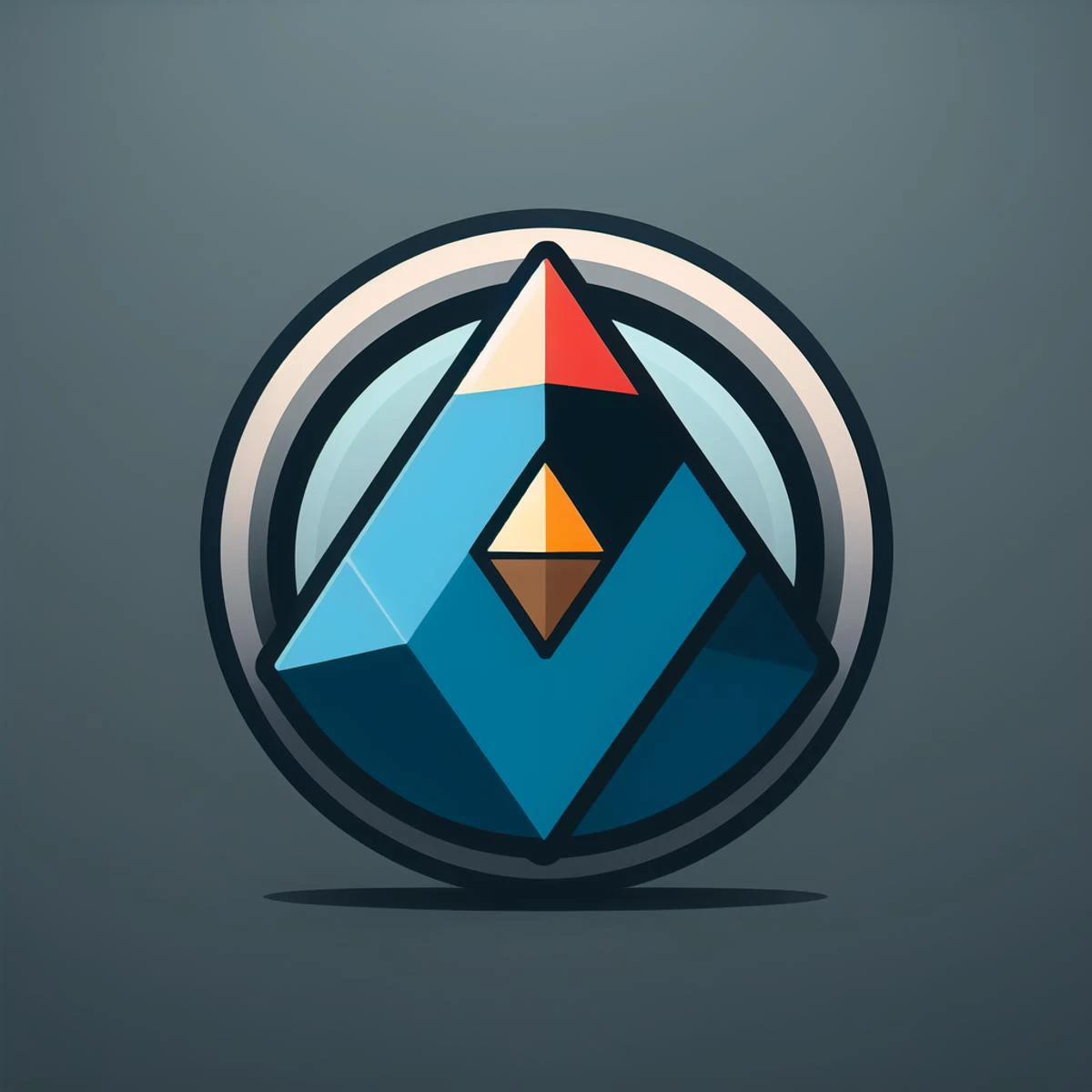 a blue and red logo with a triangle inside