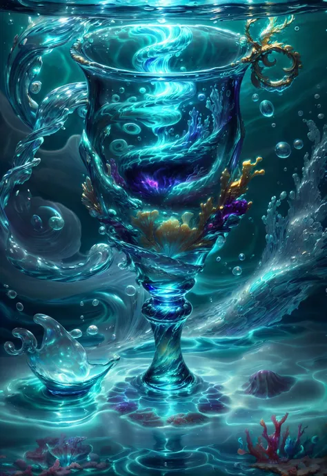 a painting of a glass with a fish inside of it