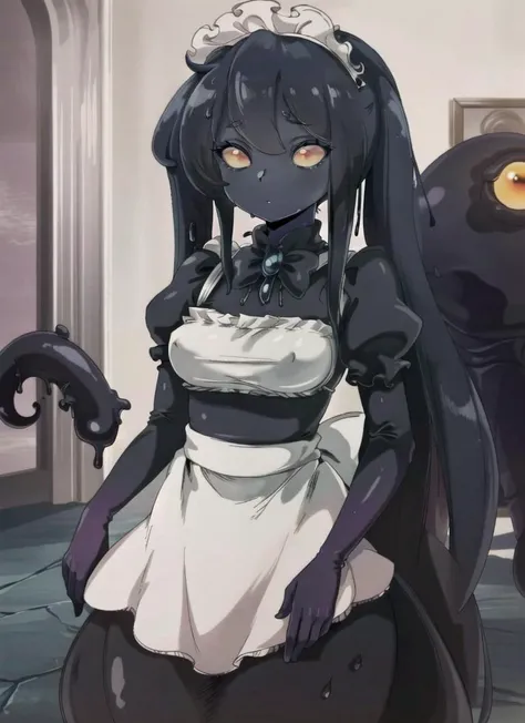 ((best quality)), ((highly detailed)), masterpiece, (detailed eyes, deep eyes), (1girl), cowboy shot, <lora:aiomonstergirls_loraLocon:1>, ((shoggoth)), maid, body horror, tentacles, extra eyes, glowing eyes, Violet colored eyes, (colored skin), (dark_grey ...