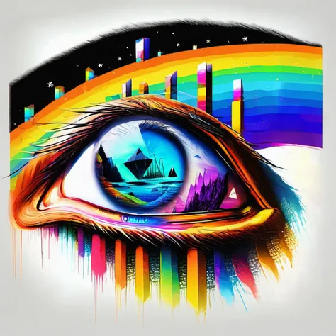 made by Fabien Jimenez, psychedelic, eyes, depth, faces,  lot of details, complex, lsd, acidtrip, masterpiece, artgem, moth, building, impossible geometry, detailed, realistic, scenery, majestic, rainbow, shape in shapes