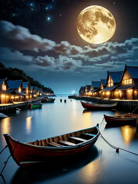 luminescent ocean, ancient fishing village, boats, night, stars in sky, puffy clouds, bright moon, sharp focus,

<lora:RMSDXL_Enhance:1>,
<lora:add-detail-xl:0.8>,
<lora:RMSDXL_Darkness_Cinema:1>,