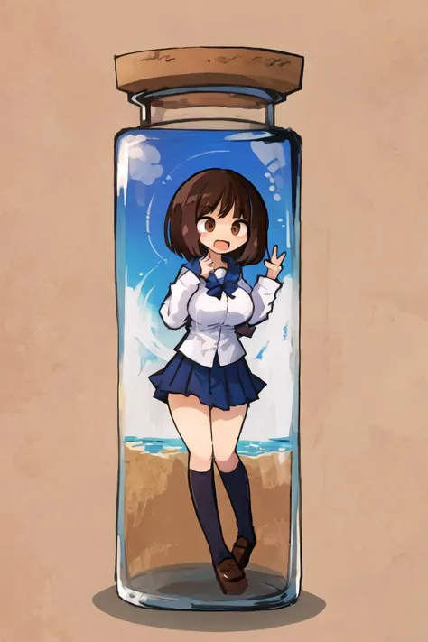 a cartoon girl in a sailor outfit is in a bottle