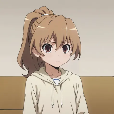 anime girl with ponytail sitting on a couch with a laptop