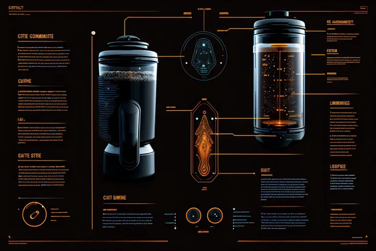 RAW illustration of bioluminescent, coffee maker,  j_diagram, <lora:J_diagram:1>