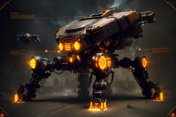 a close up of a robot with a large body of fire