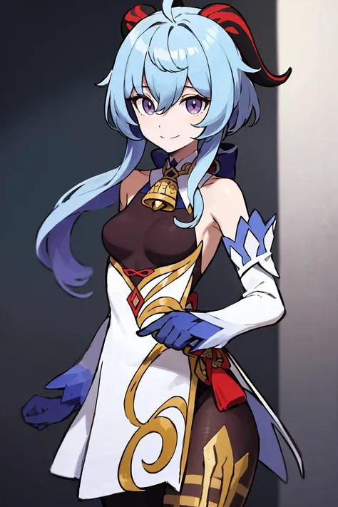 a woman in a dress with blue hair and a sword