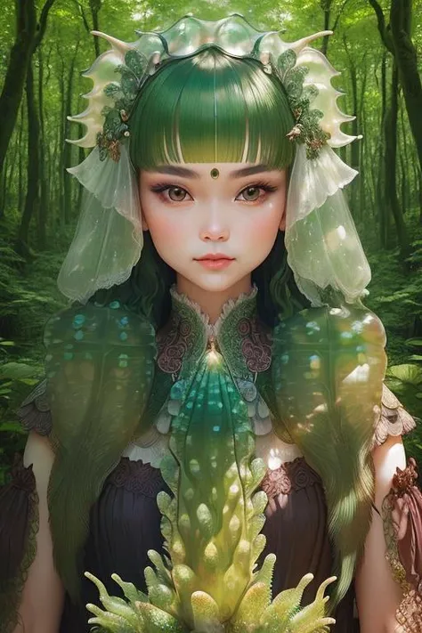 woman with a perfect face in a mythical forest, masterpiece, intricate details, raw photo, photo unp,  <lora:sea_cucumber:-1> sea_cucumber