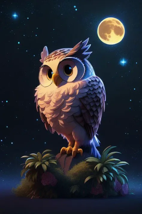 (best quality, hyper-realistic, 8K, ultra HD), (Pixar style, Disney style, Cinema 4D), Create a stunning 8K ultra HD illustration of a cute owl. Render in a hyper-realistic style, paying homage to both Pixar and Disneys iconic animation styles, using the p...