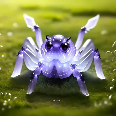 a close up of a purple spider with a green background