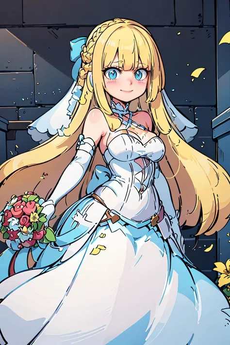 <lora:Diives_Style:0.8>,((masterpiece,best quality)),  <lora:Marina_Lucce_Maxetto_OC_v2:0.8>,  Marina_Lucce_Maxetto_OC, 1girl, solo, blonde, very long hair, french braid, blue hair ribbon, bride, wedding dress, bridal veil, strapless dress, white gloves,  ...