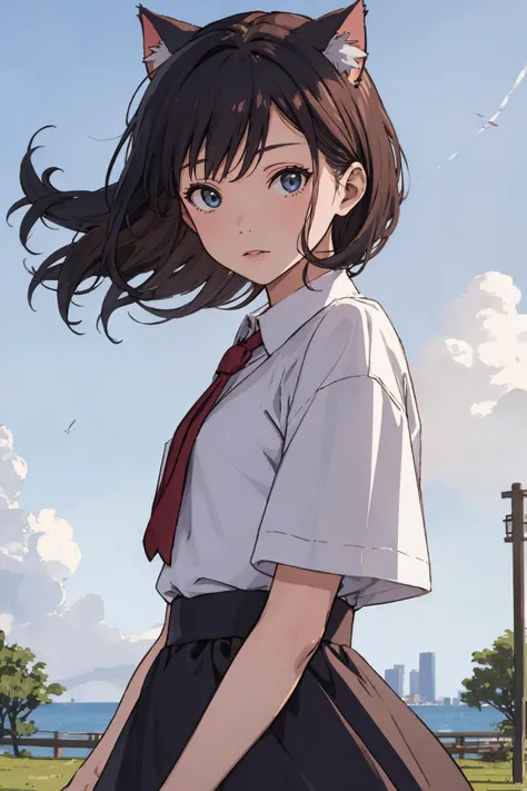 anime girl with long hair wearing a white shirt and a red tie