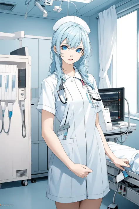 (RAW photo, best quality), wide angle photo, masterpiece, 1girl,  natural lighting
hospital, operating room, surgical gloves, 
(((White))) nurse uniform smooth, nurse, nurse hat, stethoscope  <lora:NurseUniform0_1:0.8>,
 <lora:naomi_kimishima_v1_2-000008:1...