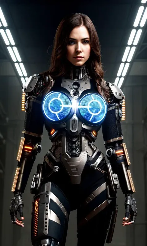 photo of full body cyborg| full-length portrait| detailed face| symmetric| steampunk| cyberpunk| cyborg| intricate detailed| to scale| hyperrealistic| cinematic lighting| digital art| concept art