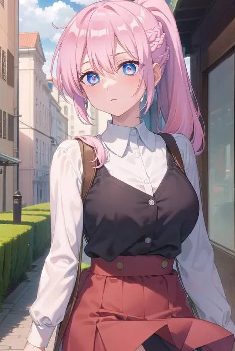 miyakoshikimori, <lora:miyakoshikimori-lora-nochekaiser:1>,
miyako shikimori, long hair, blue eyes, hair between eyes, pink hair,
BREAK dress, ponytail, braid, red dress, collar, button, skirt, red skirt,
BREAK looking at viewer,
BREAK outdoors,
BREAK <lyc...