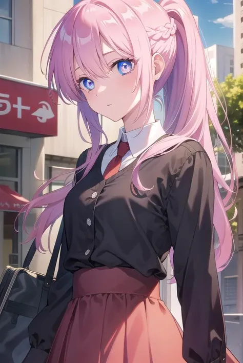 miyakoshikimori, <lora:miyakoshikimori-lora-nochekaiser:1>,
miyako shikimori, long hair, blue eyes, hair between eyes, pink hair,
BREAK dress, ponytail, braid, red dress, collar, button, skirt, red skirt,
BREAK looking at viewer,
BREAK outdoors,
BREAK <lyc...