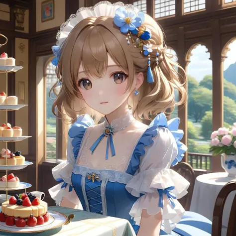 masterpiece, [(draft, (one girl:1.5))::0.5], [(at an afternoon tea party)], (medium shot:1.5), extremely detailed CG, (luxurious hair ornament), floating hair, [[graceful full dress:0.5]::0.8], top_sleeves, [delicate hands:0.8]