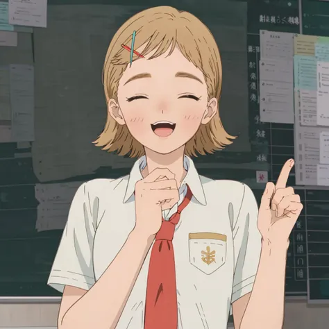 masterpiece,high quality,solo,classroom,
<lora:0007Skoharu:1>,
koharu,
1girl,solo,school_uniform,smile,closed eyes,(open mouth:1.1),hand up,