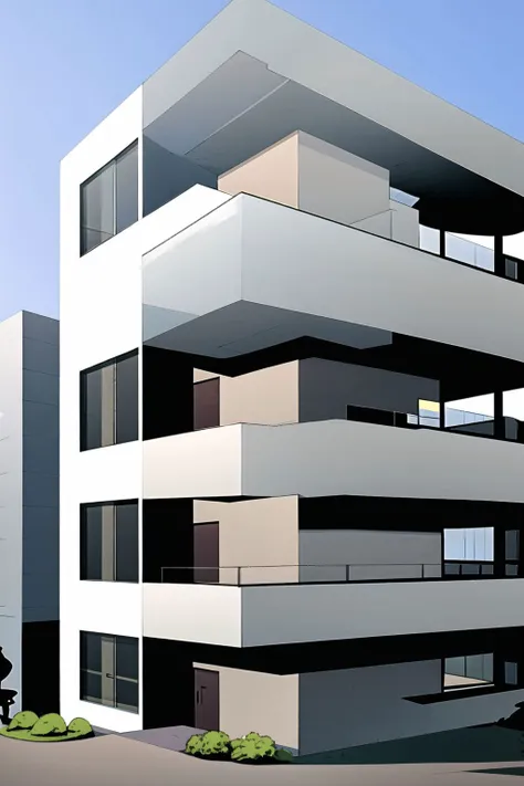 rendering of a modern apartment building with a balcony and balconies