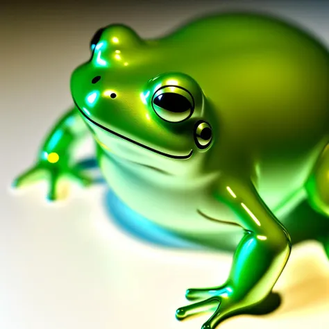 there is a green frog that is sitting on a table