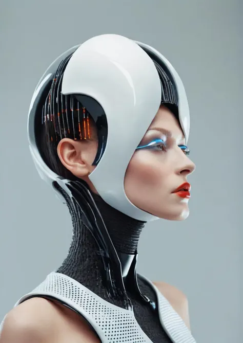 a woman with a futuristic face and head  , portrait_futurism<lora:portrait_futurism_sdxl:1.0>