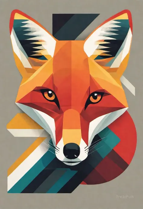 a close up of a fox's face with a geometric pattern