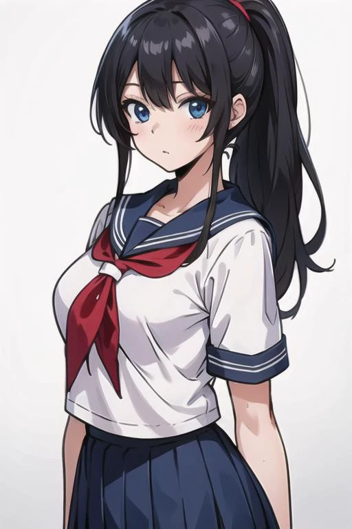 a woman in a sailor outfit with a ponytail and a red tie