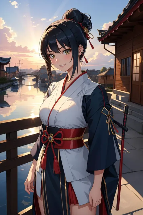 1girl, studio 3D Rendering, flawless, zoomed out of a light-weight Nautical Samurai (Woman:1.3) , the Samurai is very Deformed and Cromulent, - Minotaur hybrid, she has a very wicked smile, dressed in a very 1940S Victorian clothing, her hair is Emerging a...