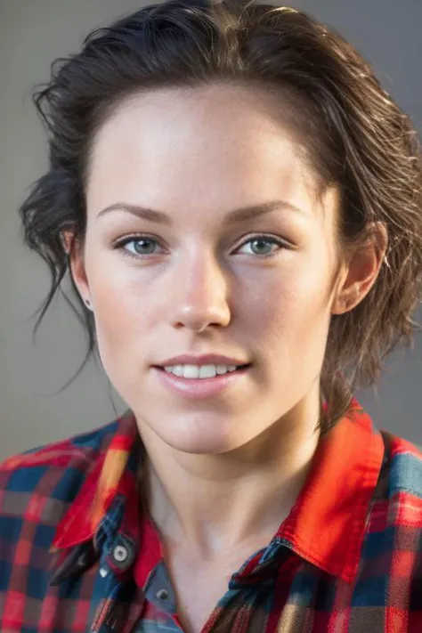 (Masterpiece headshot Photo:) of (Happy) meganrv2 wearing checkered red and black shirt and blue jeans staring at the viewer ,(checkered red and black shirt), (blue jeans),Highly Detailed,(close portrait:1.3),(Feminine:1.4),(beautiful:1.4),(attractive:1.3)...