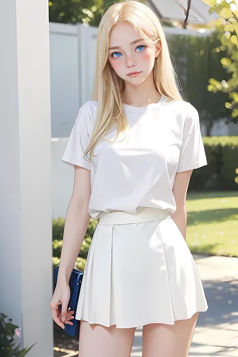 a woman in a white shirt and shorts posing for a picture