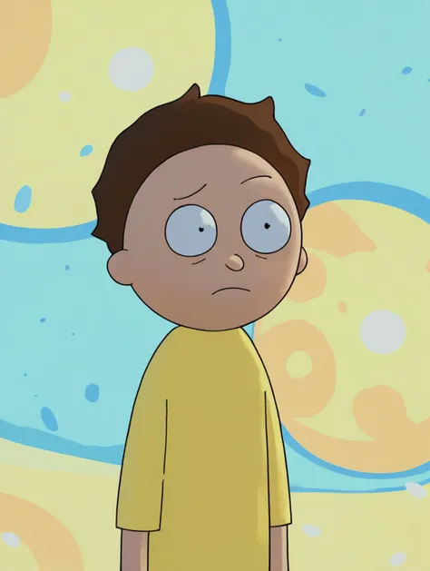 a close up of a cartoon character with a yellow shirt