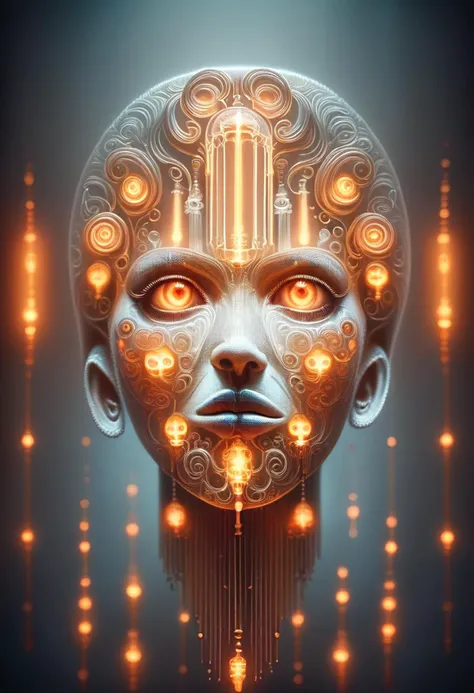 a digital illustration of a woman's head with glowing lights