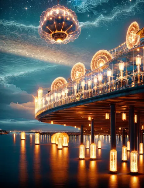 a close up of a bridge with many lights on it