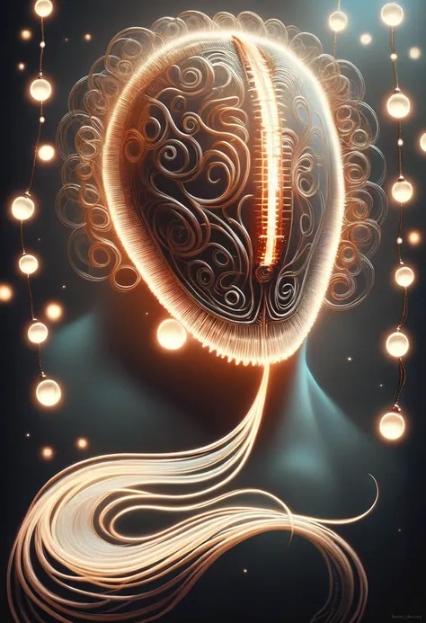 a digital painting of a ball with a swirl of light coming out of it