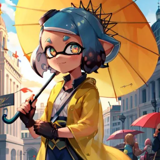 splatoon, inkling, octoling, fan, umbrella, frye, <lora:splatoonCharacters_combinedV2:0.6>, Beautiful Art Style, 1girl, young woman, looking at viewer, glamorous, capitol building, fidgeting, patriotic costume, michiru kagemori (brand new animal),<lora:mic...