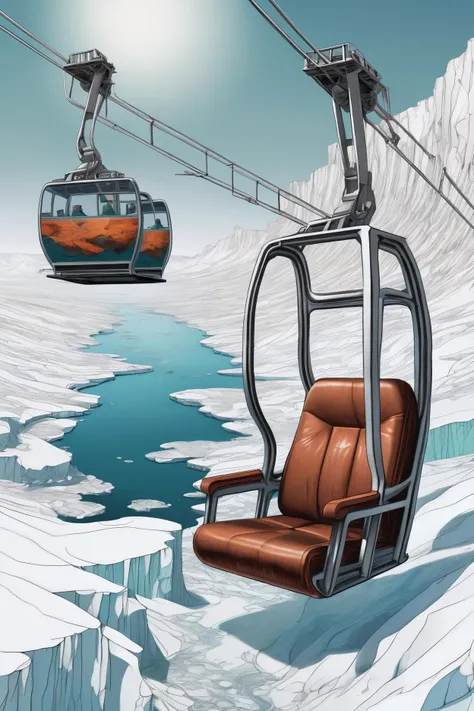 (art by Victoria Selbach:0.7) , Fractal, Emergent buff Mars of Humanity driving a Chair lift, inside The Arctic Ocean, Callous cityscape, Spring, Graphic novel, Albumen, concept art