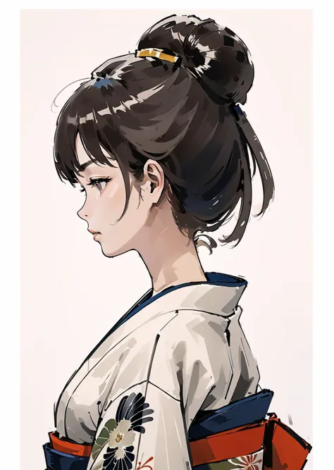 a woman with a bun in her hair and a kimono