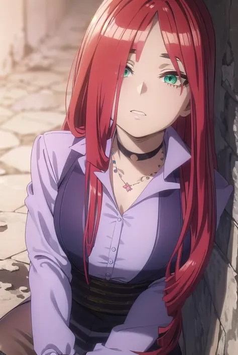 kirukahasaki, <lora:kiruka hasaki movie2-lora-nochekaiser:1>,
kiruka hasaki, long hair, red hair, (green eyes:1.3), (forehead:1.2),
BREAK thighhighs, gloves, boots, choker, black footwear, shirt, purple shirt, collared shirt, collarbone, necklace, belt, co...