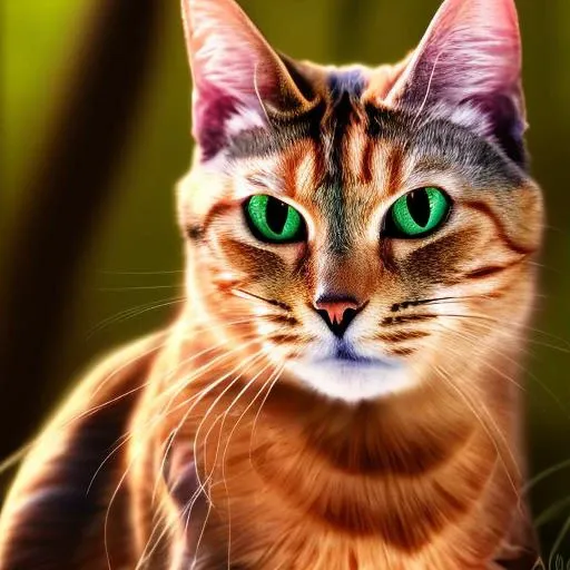 golden hour, fantasy, vivid colors, sharp focus, digital art, hyper - realistic, 4 k, unreal engine, nkoctst cat in the forest, ...