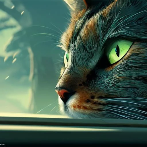 digital art in the style of greg rutkowski and craig mullins, 4k, intricate detail, cinematic, nkoctst cat, green eyes