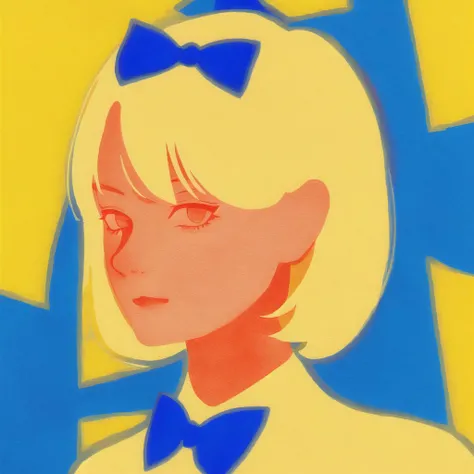 <lora:aka_outwork:1.0>, (aka_outwork:1.0), painting, drawing, paper texture, halftone background,  blonde hair, blue hair, bowtie, highres, multiple girls, pantyhose, school uniform, short hair, yellow eyes