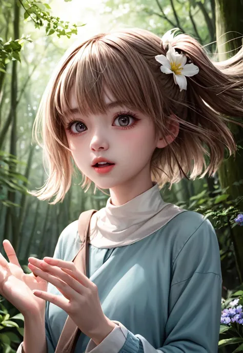 anime girl with long hair and flower in her hair